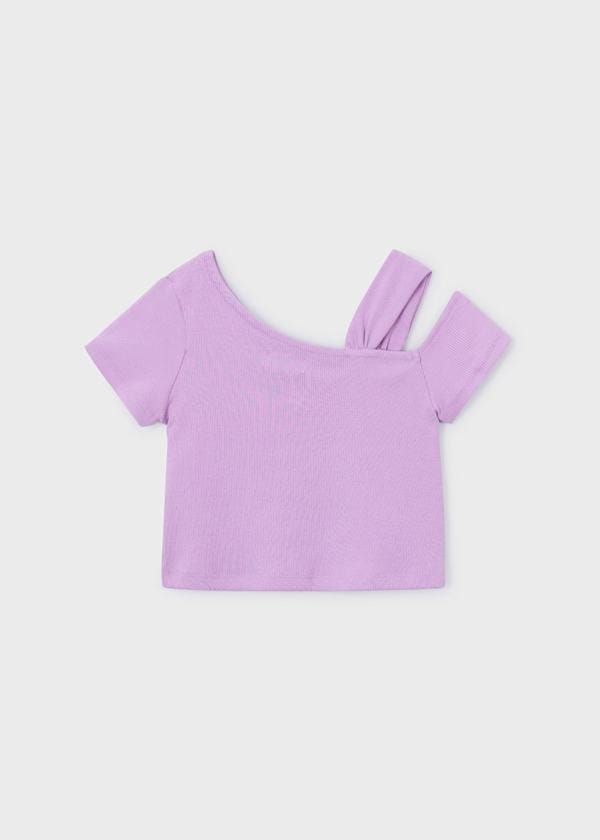 Asymmetric Neckline Short Sleeve T-Shirt in Lilac