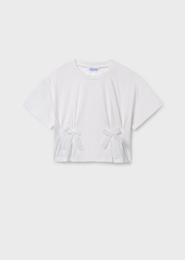 Bow Applique Short Sleeve Crop T-Shirt