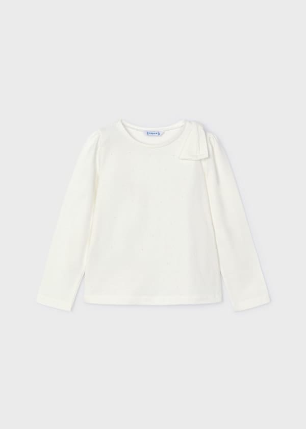 Mayoral Usa Inc Mayoral Girl Bow Long Sleeve T-Shirt in Off White - Little Miss Muffin Children & Home