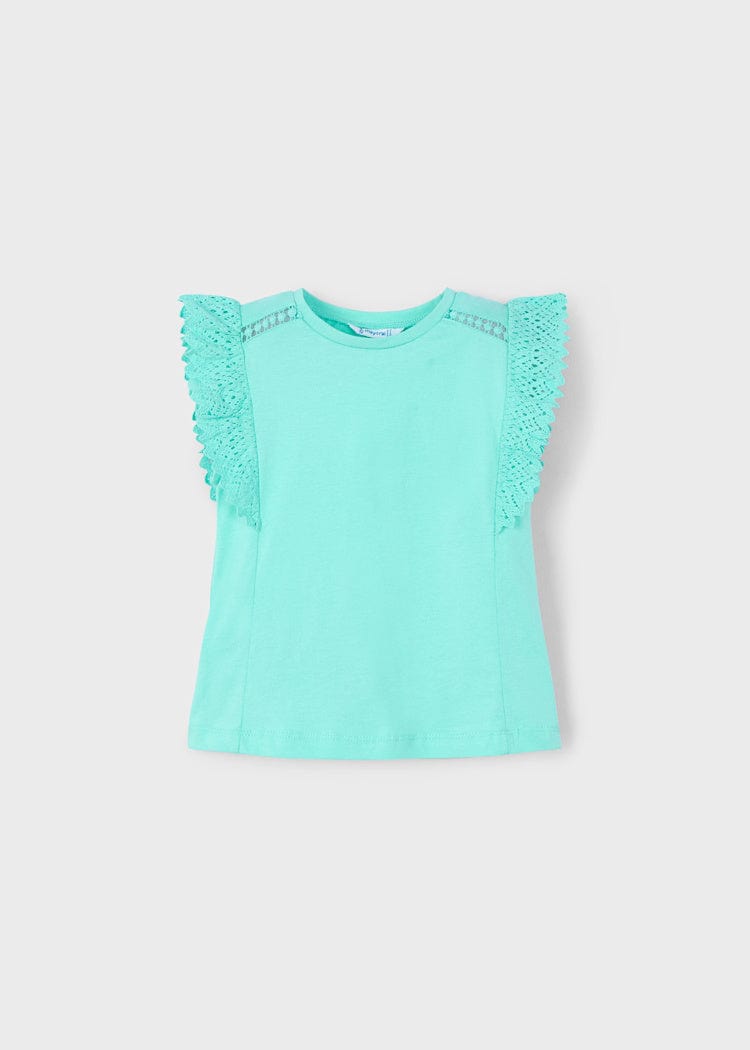 Mayoral Usa Inc Mayoral Crochet Flutter Sleeve T-Shirt in Aqua - Little Miss Muffin Children & Home