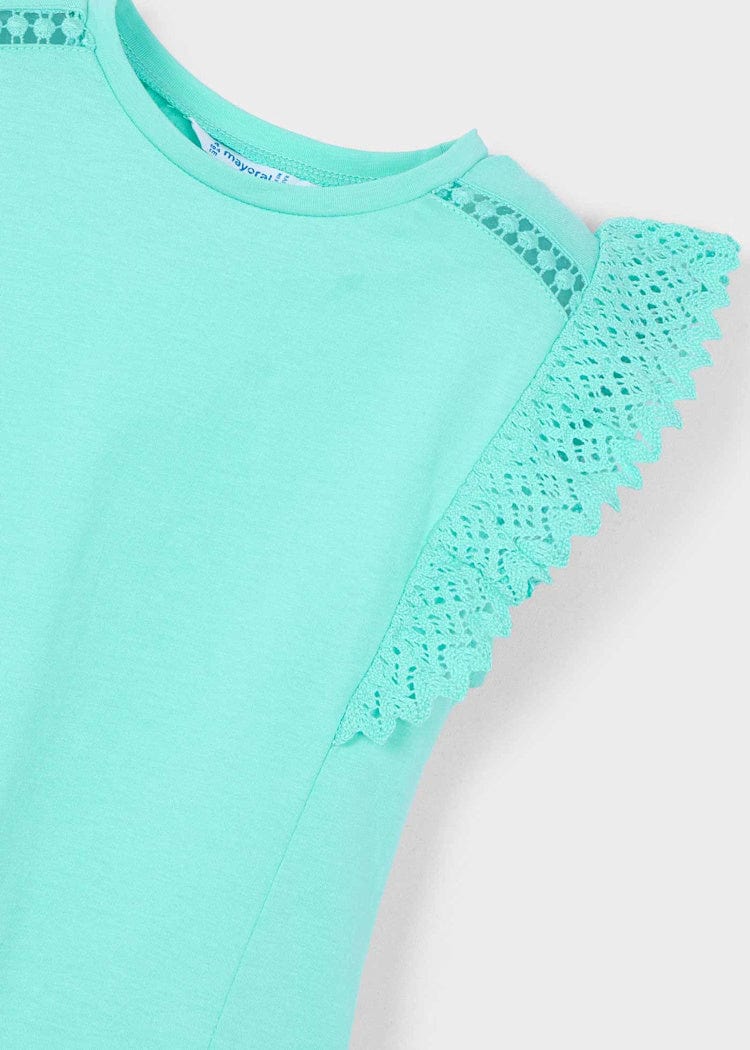 Mayoral Usa Inc Mayoral Crochet Flutter Sleeve T-Shirt in Aqua - Little Miss Muffin Children & Home