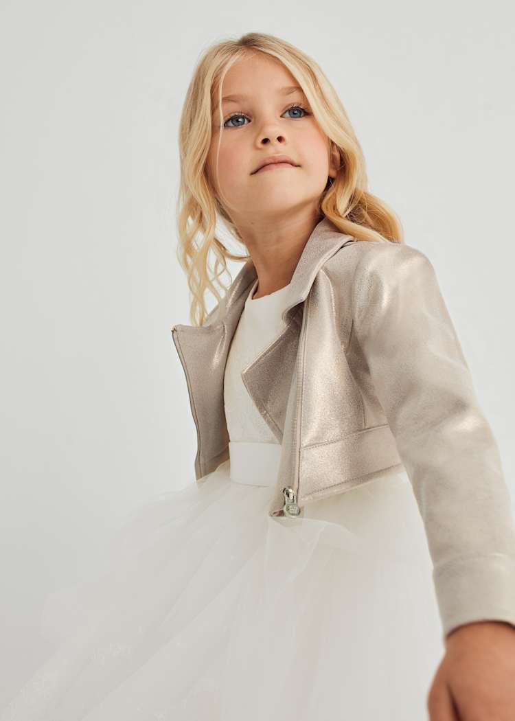 Abel & Lula Abel & Lula Vegan Leather Cropped Metallic Jacket - Little Miss Muffin Children & Home
