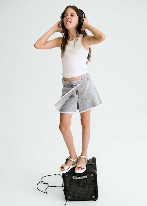 Denim Wrap Skort in Grey