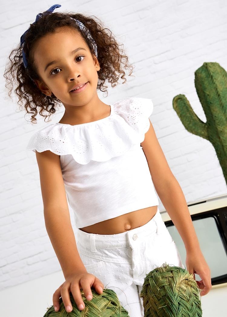 Mayoral Usa Inc Mayoral Eyelet Ruffle T-Shirt in White - Little Miss Muffin Children & Home