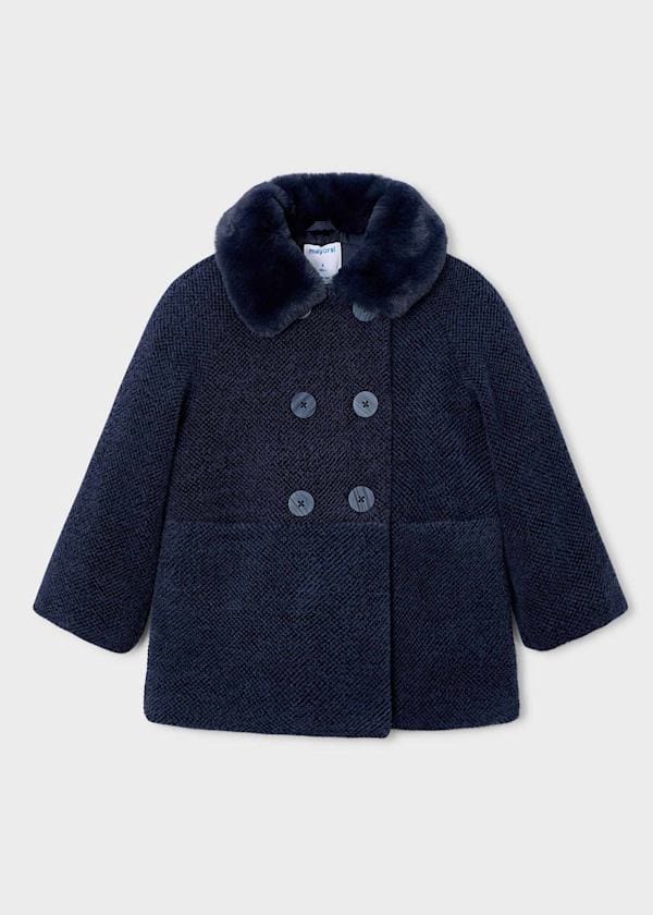 Navy blue coat with fur collar