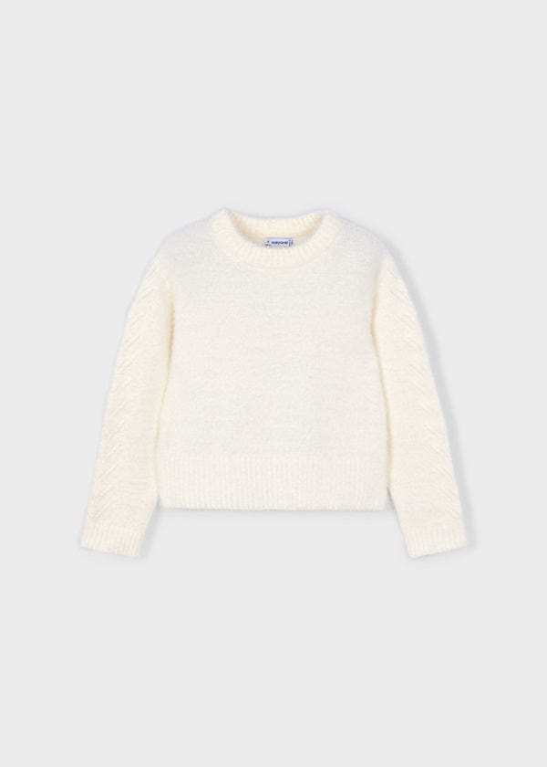 girls fuzzy round neck knit sweater