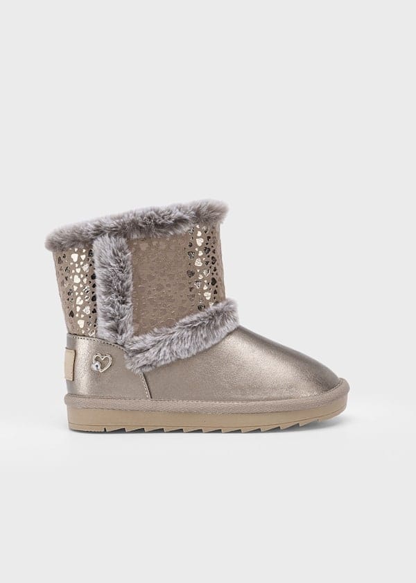 Faux Fur Lined Metallic Boots in Taupe
