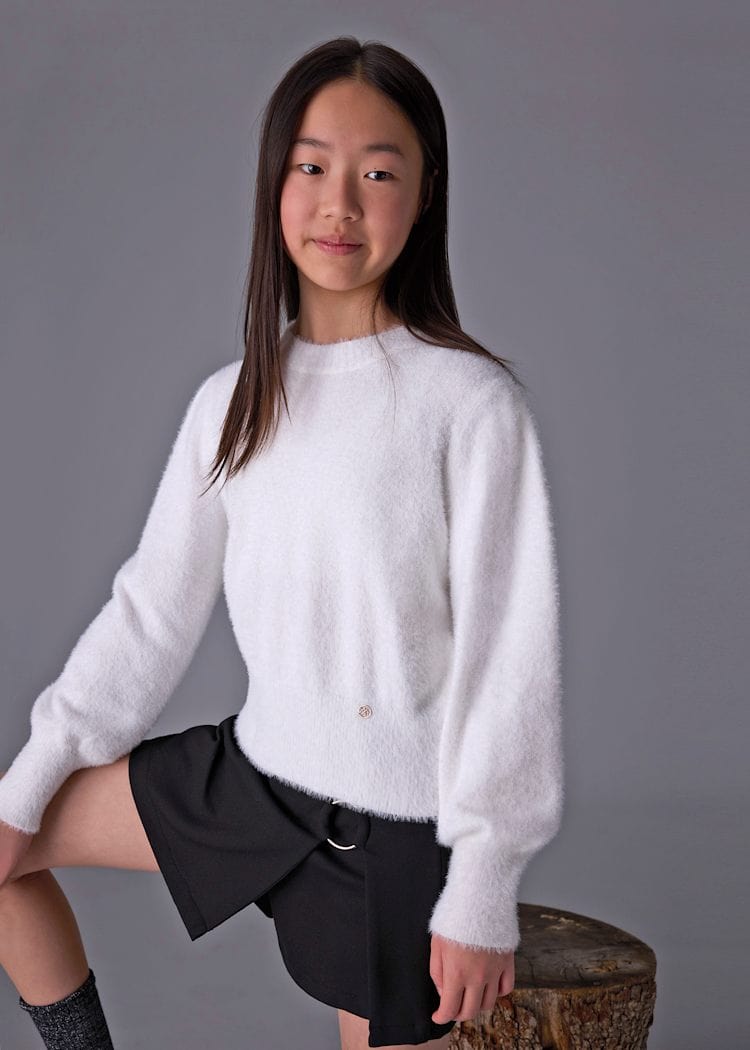 girls fuzzy knit sweater white
