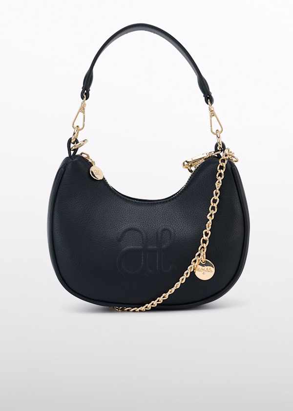 black leather halfmoon handbag