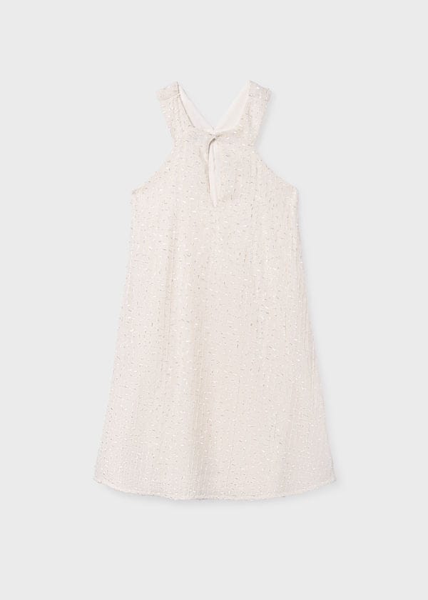 Flower Applique A-Line Dress in Chickpea