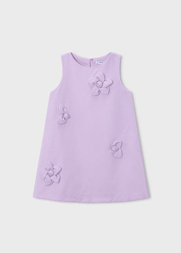 Floral Applique Crepe Dress in Mauve