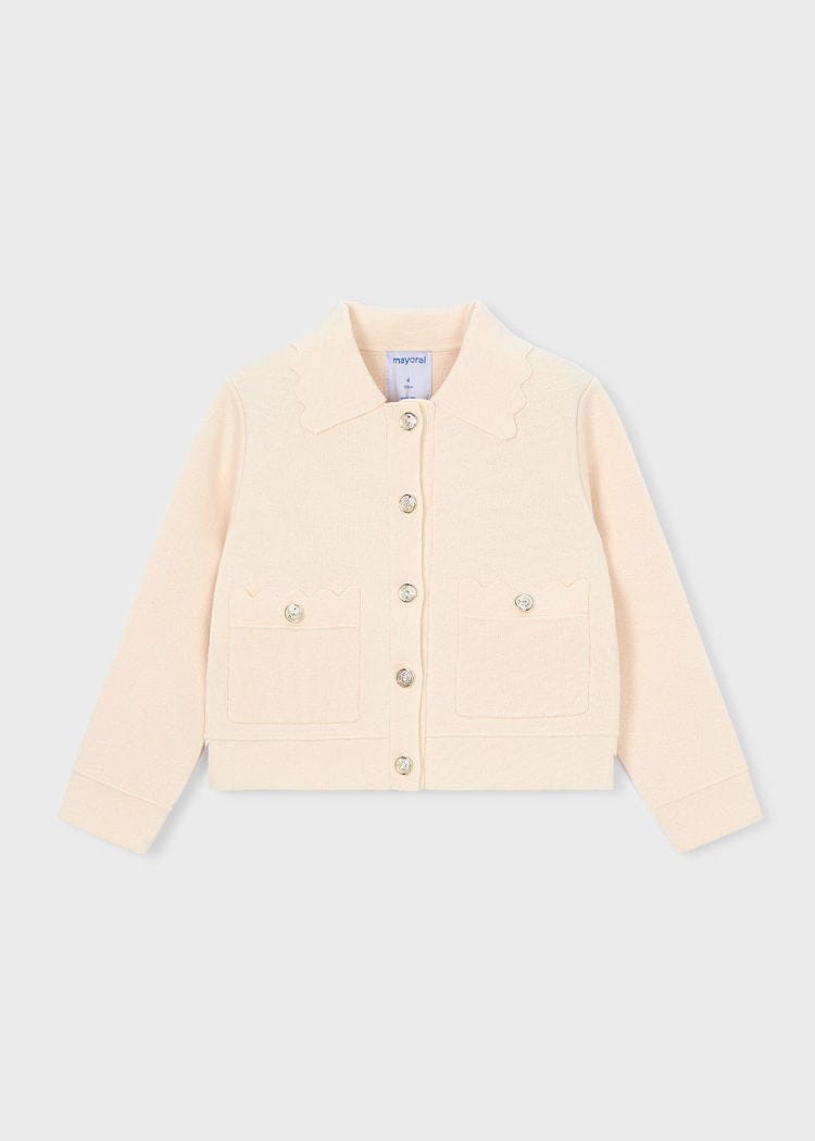 Knit Jacket with Scalloped Collar in Chickpea