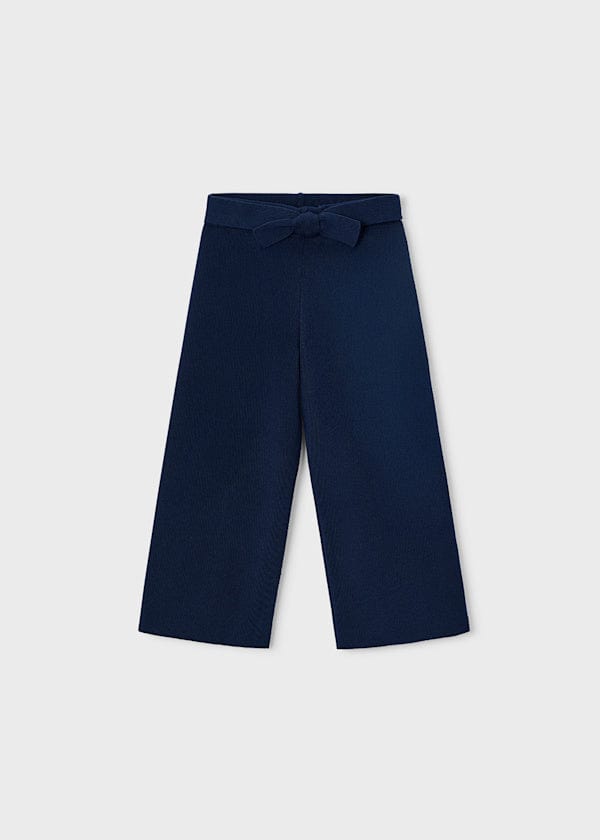 navy knit pants with bow detail for girls