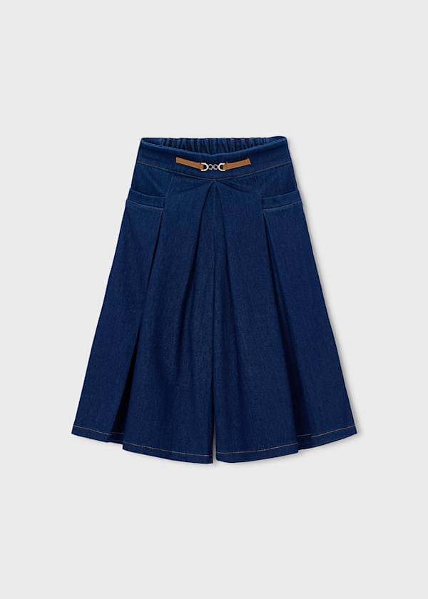 Pleated Denim Split Skirt