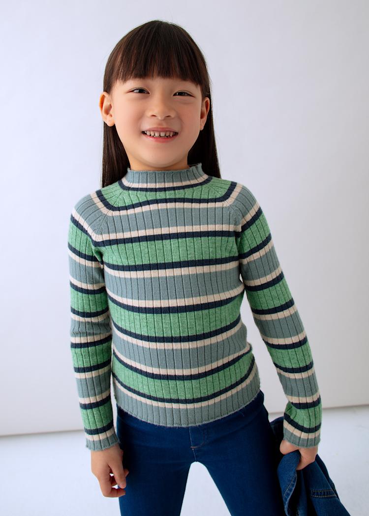Mayoral Usa Inc Mock Neck Knit Sweater in Sage Stripe - Little Miss Muffin Children & Home