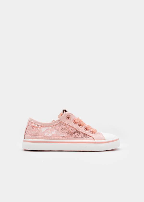 Openwork Lace Sneakers in Peach