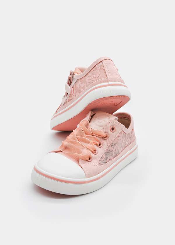 Openwork Lace Sneakers in Peach