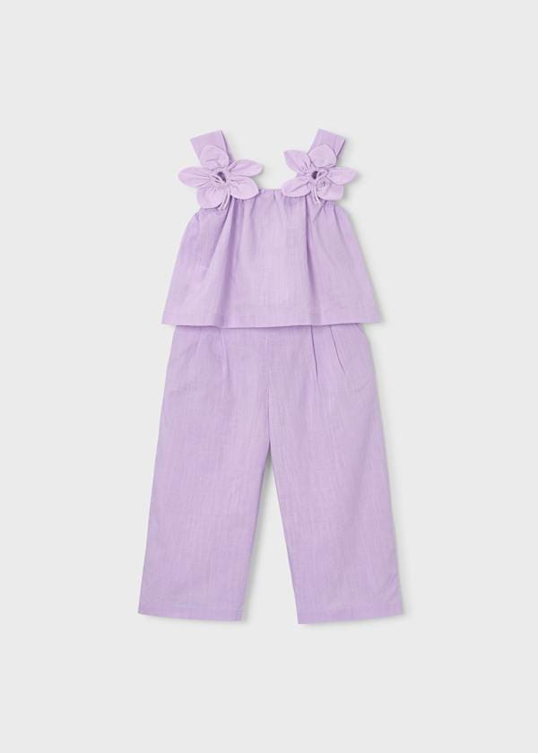 Flower Applique Top & Pants Set in Mauve
