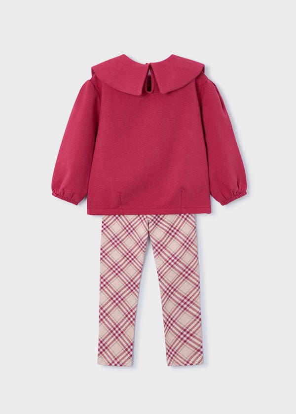 red bow sweater set with plaid leggings