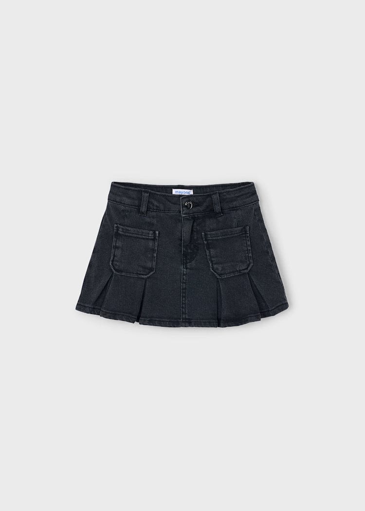 black denim girls pleated skirt