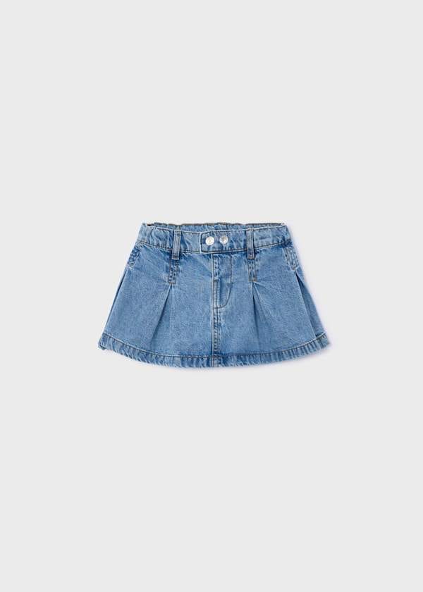 Pleated Denim Skort in Medium Denim
