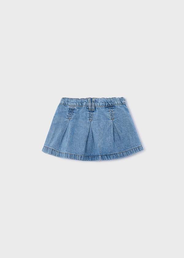Pleated Denim Skort in Medium Denim