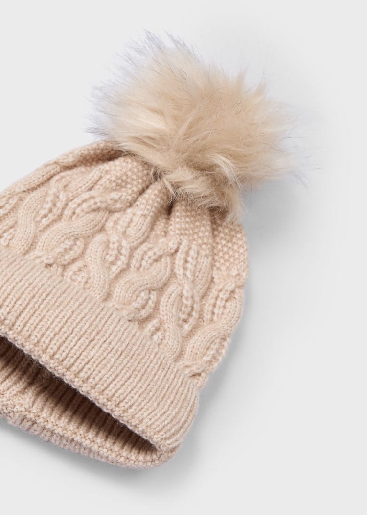 Mayoral Usa Inc Mayoral Furry Pom Pom Beanie in Sand - Little Miss Muffin Children & Home