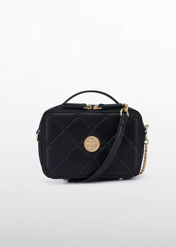black quilted handbag