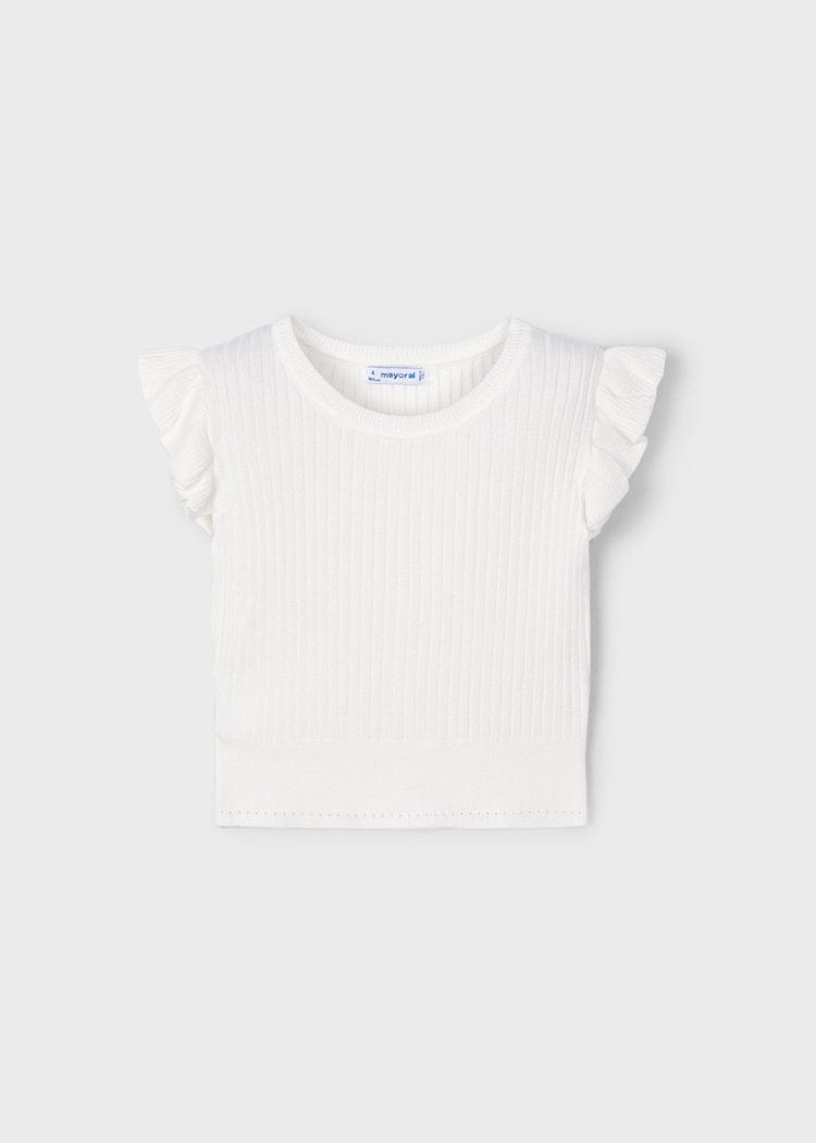 Mayoral Usa Inc Mayoral Flutter Sleeve Ribbed Top in Off White - Little Miss Muffin Children & Home
