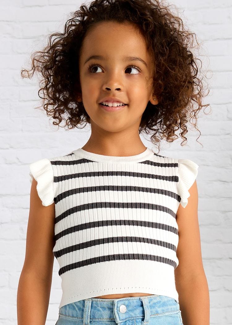 Mayoral Usa Inc Mayoral Flutter Sleeve Ribbed Top in White & Charcoal - Little Miss Muffin Children & Home