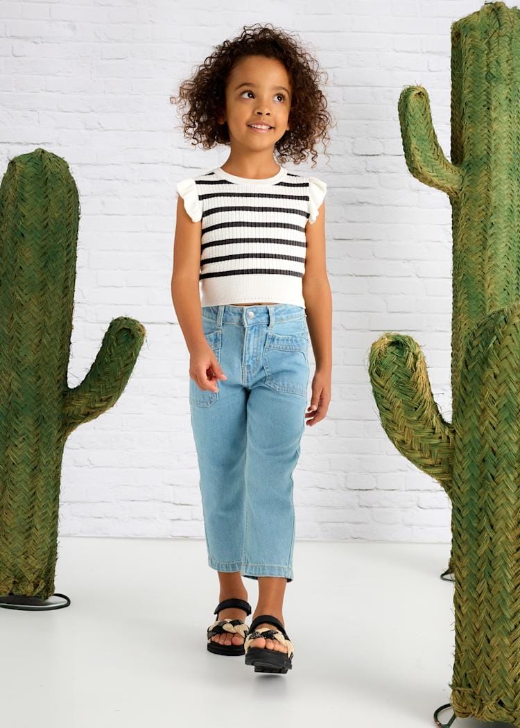 Mayoral Usa Inc Mayoral Flutter Sleeve Ribbed Top in White & Charcoal - Little Miss Muffin Children & Home