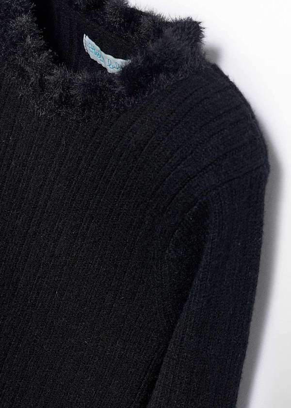 girls black fur trim sweater