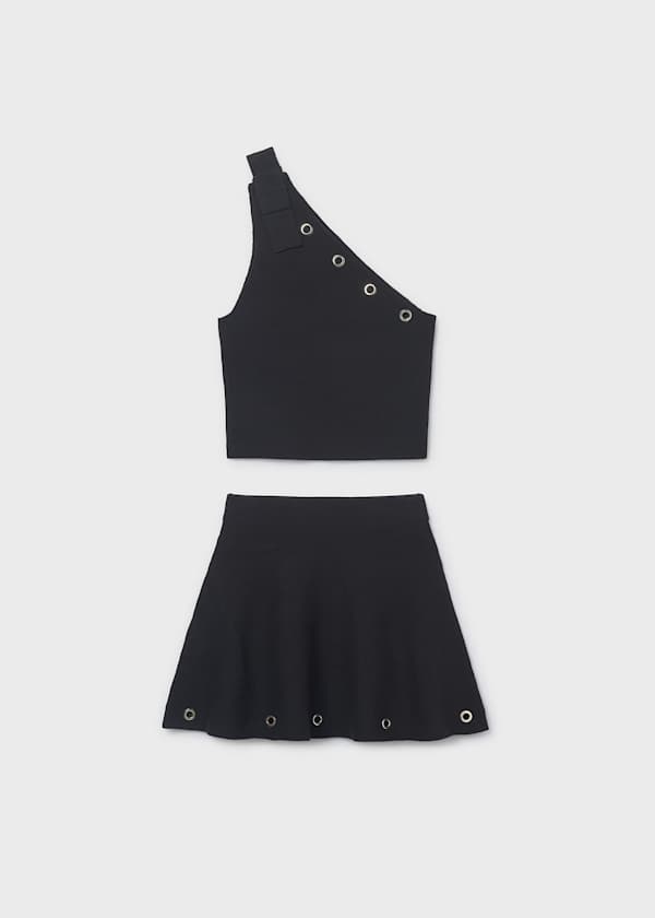 One-Shoulder Top & Skirt Set in Black