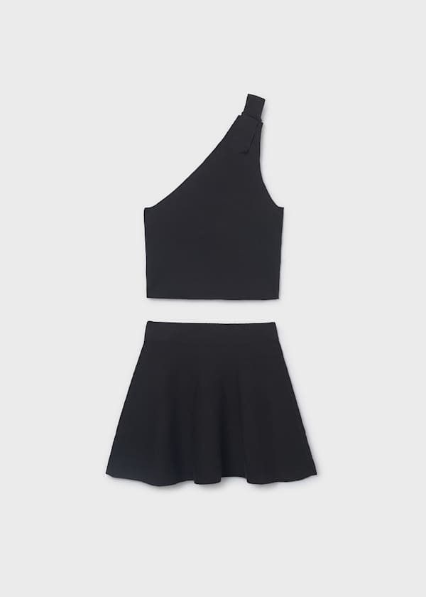 One-Shoulder Top & Skirt Set in Black