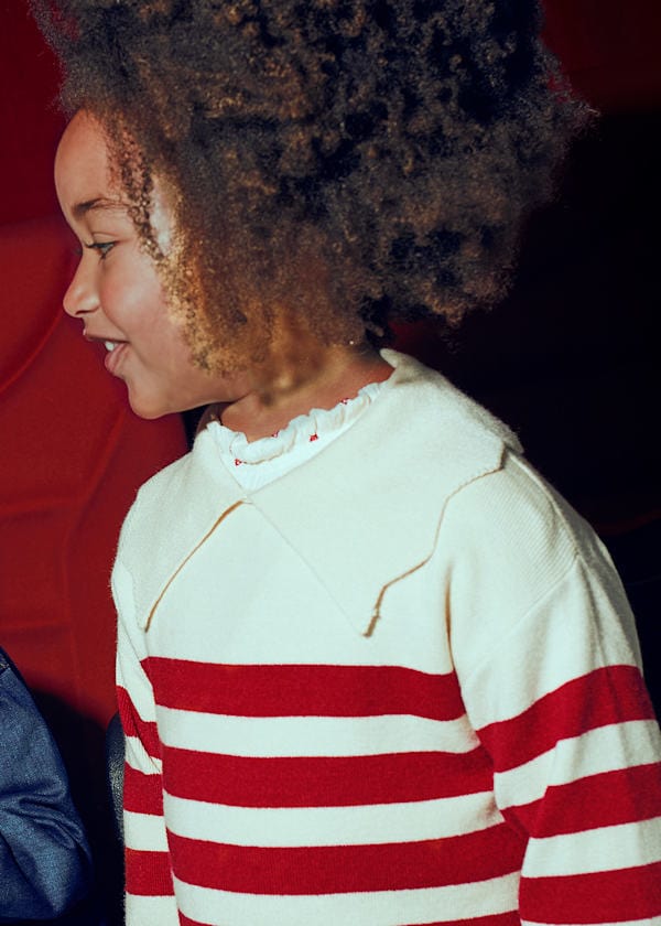 Mayoral Usa Inc Striped Knit Sweater with Scalloped Collar in Almond - Little Miss Muffin Children & Home