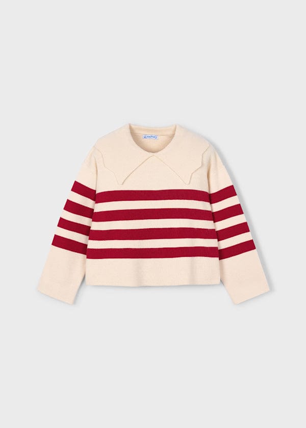 Mayoral Usa Inc Striped Knit Sweater with Scalloped Collar in Almond - Little Miss Muffin Children & Home