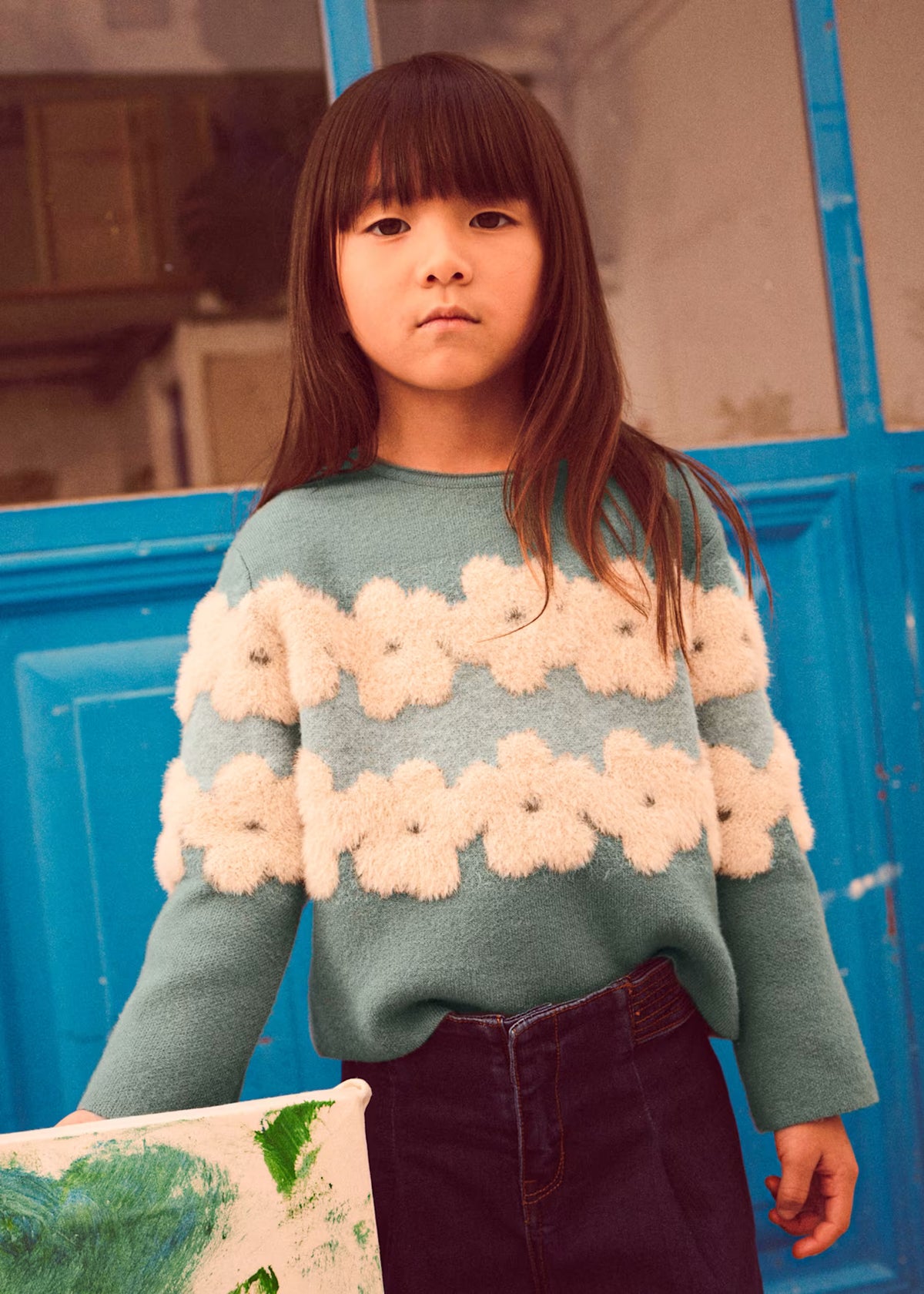 Fuzzy Floral Jacquard Sweater