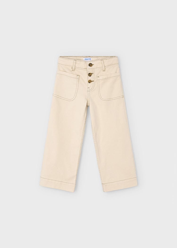 beige girls twill patch pocket pants