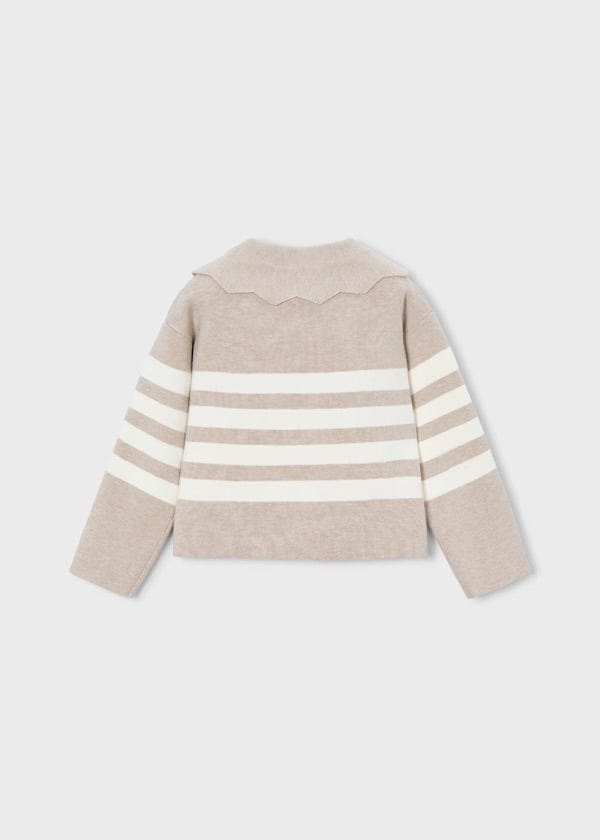 Beige and white striped sweater for girls