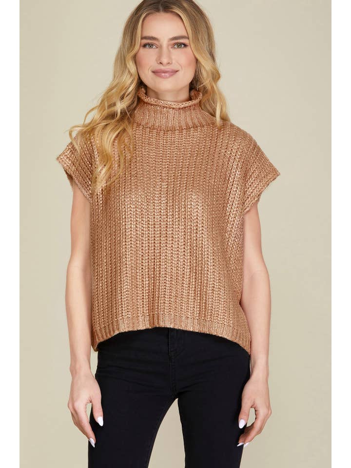 gold metallic turtle neck sweater