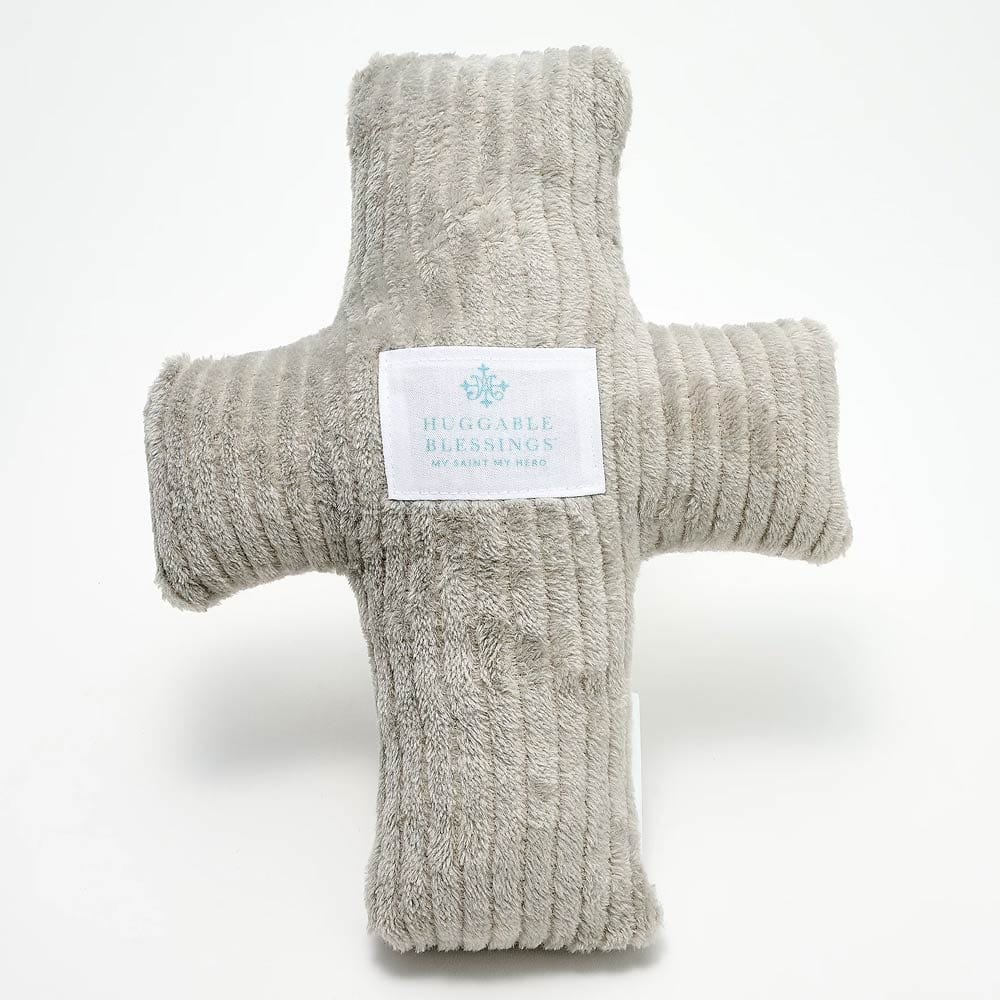 My Saint My Hero Huggable Prayer Pillow, Gray Cross - Little Miss Muffin Children & Home