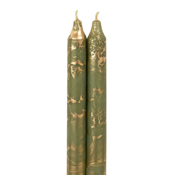 green and gold taper decorative candles