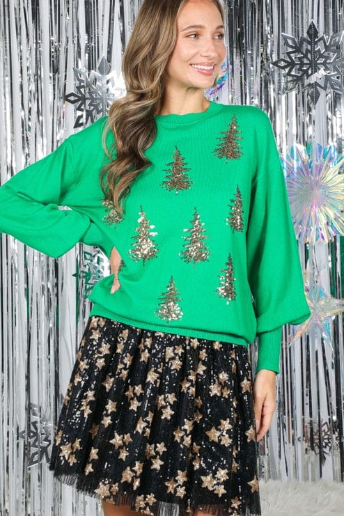 green sparkle tree sweater