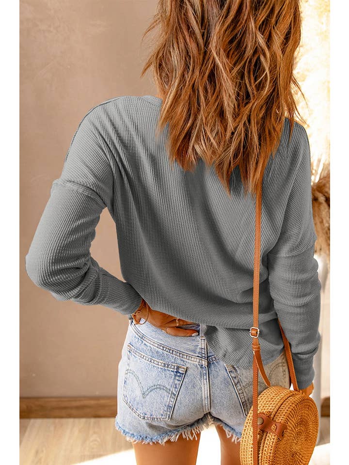 grey long sleeve waffle knit henley