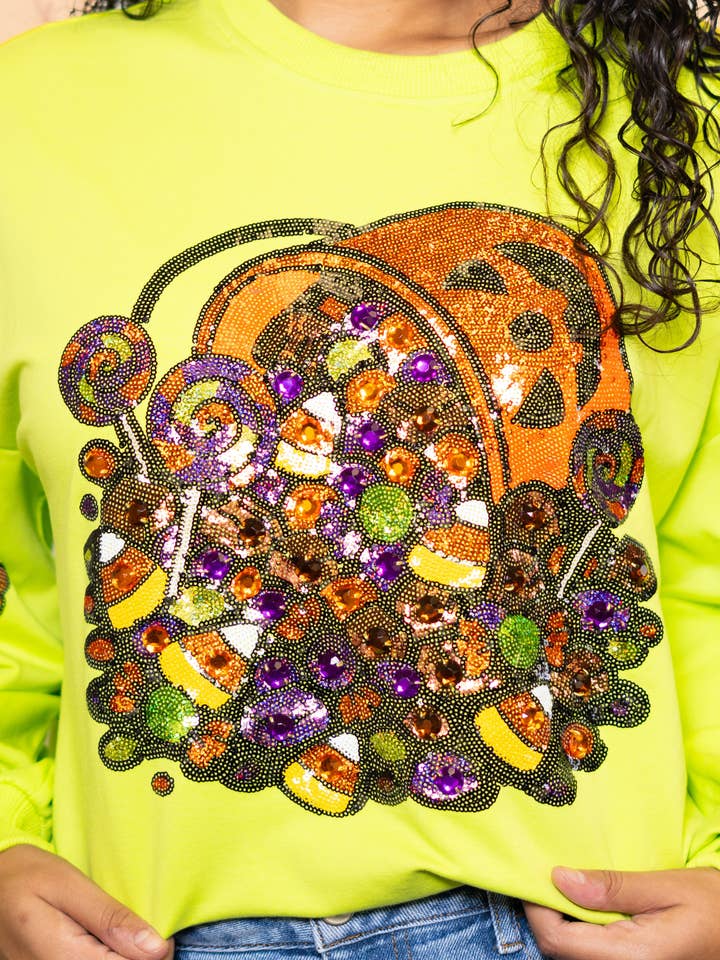 Sequin Halloween Candy Bucket Sweatshirt