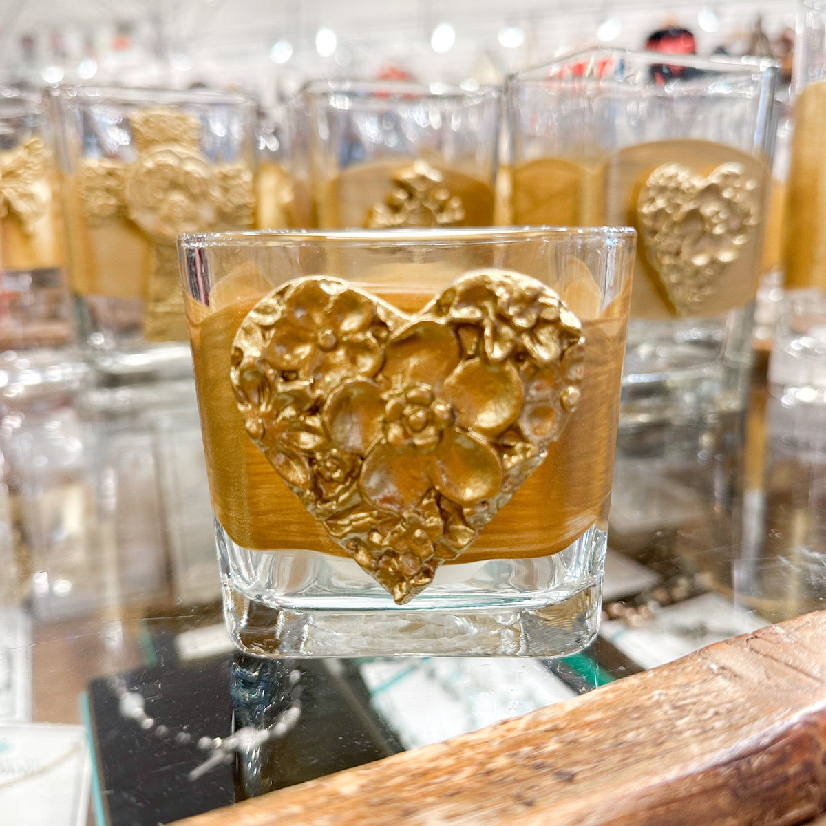 glass heart candle