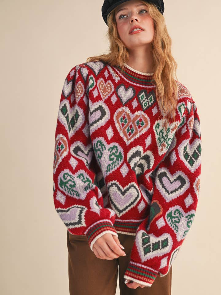 red wine heart shaped sweater