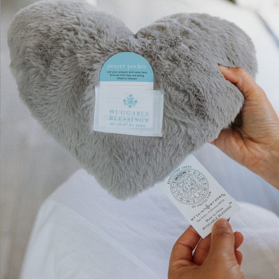 My Saint My Hero Huggable Prayer Pillow, Gray Heart - Little Miss Muffin Children & Home