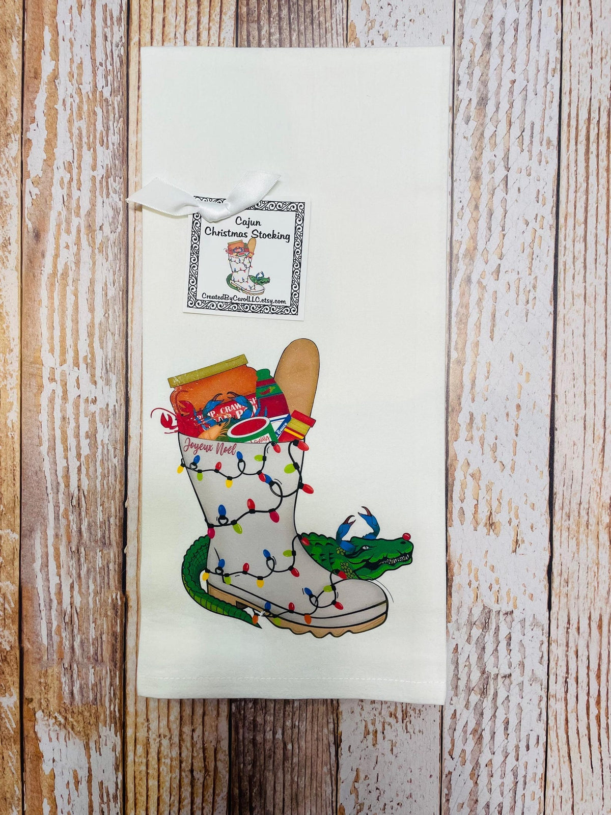 Cajun Christmas Stocking (Shrimp Boot with Gator) Towel