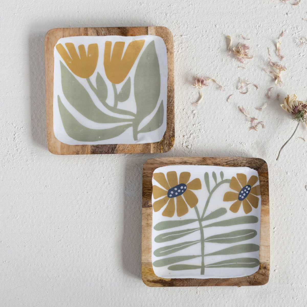 Creative Co-Op Creative Co-op Enameled Mango Wood Plate w/ Flowers, 2 Styles - Little Miss Muffin Children & Home
